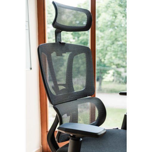 Famora modern szürke hálós forgószék deréktámasszal és fejtámlával