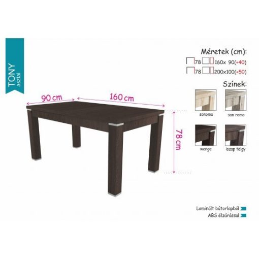 Tony modern bővíthető étkezőasztal 200x100 cm (+50cm)