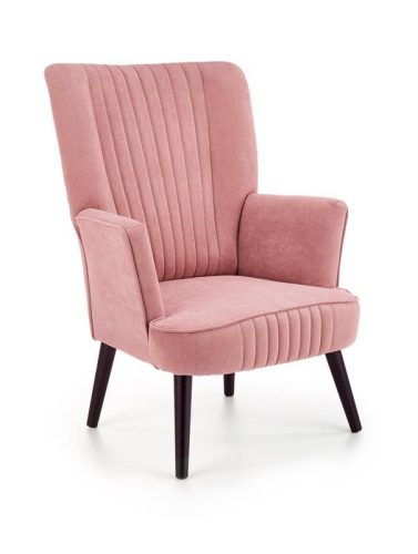 H - Delgado rózsaszín bársony fotel fekete lábakkal