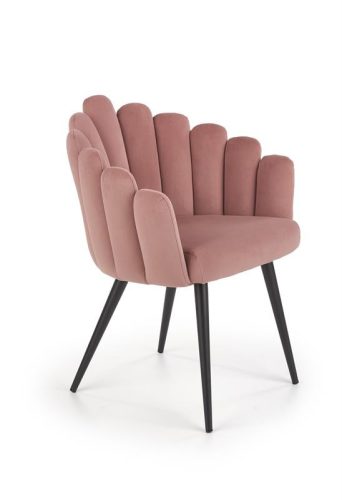 H - K410 Rózsaszín bársony kárpitozású beltéri éttermi szék fekete fém lábakkal