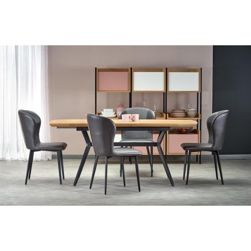 Gustavo modern bővíthető étkezőasztal arany tölgy színben fém lábakkal