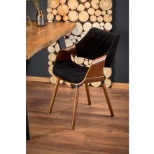 K396 modern beltéri étkezőszék dió és fekete bársony színben