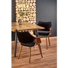 K396 modern beltéri étkezőszék dió és fekete bársony színben