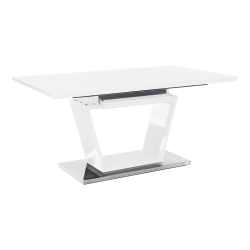 TK - Perak bővíthető étkezőasztal fehér extra magasfényű/acél 160x90cm(+60cm)