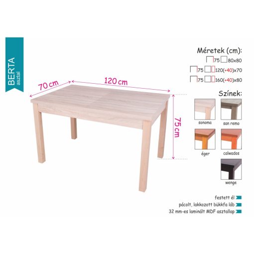 Berta étkezőasztal 80x80 cm - San Remo