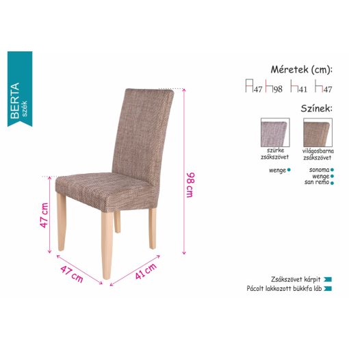 Berta falábú szék műbőr vagy zsákszövet kárpittal