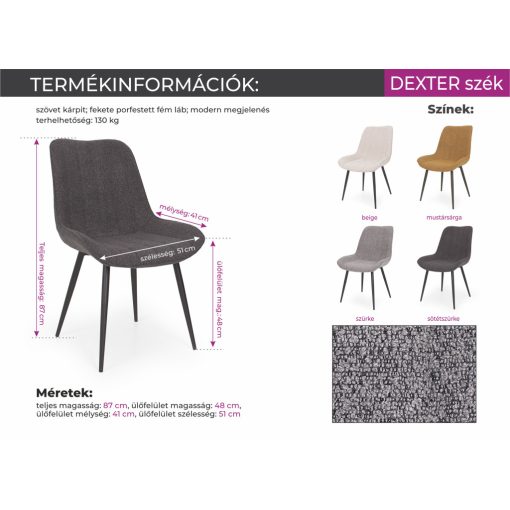 Dexter szék - mustársárga