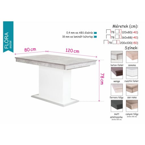 Flora bővíthető étkezőasztal 160x88cm (+40cm)