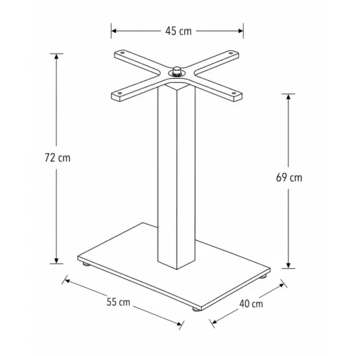 Alfa S asztalláb 40x55 - Fekete
