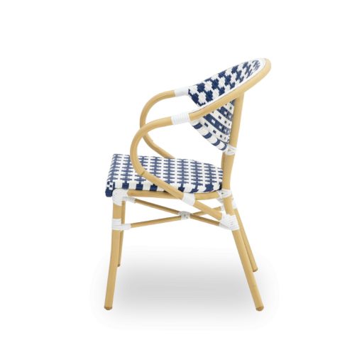 Camillo kézzel font kültéri éttermi szék kék-fehér színben