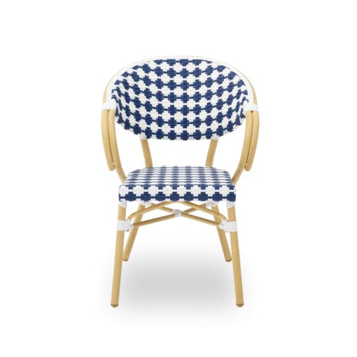 Camillo kézzel font kültéri éttermi szék kék-fehér színben