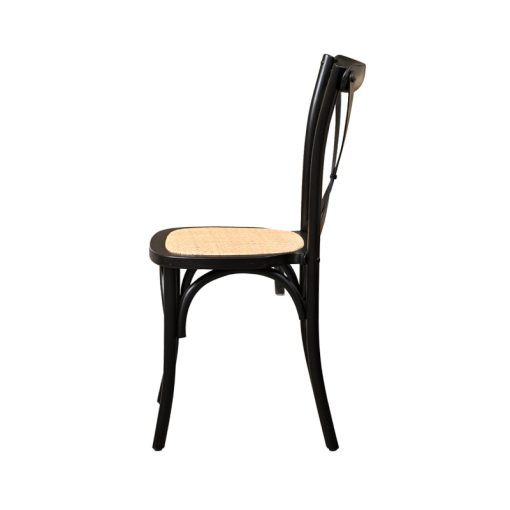 Cross Back esküvői fa szék rattannal - fekete