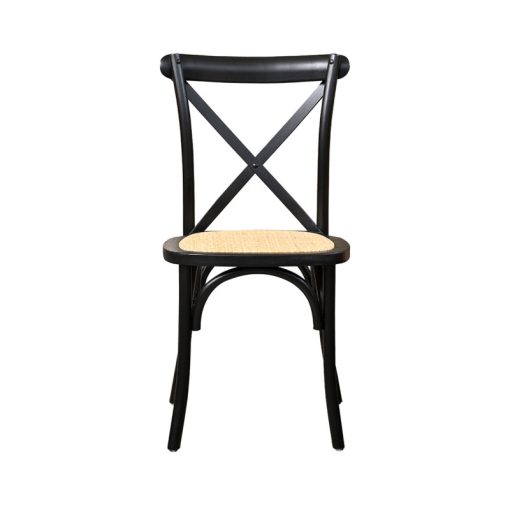 Cross Back esküvői fa szék rattannal - fekete