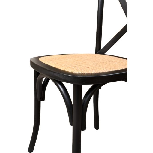 Cross Back esküvői fa szék rattannal - fekete