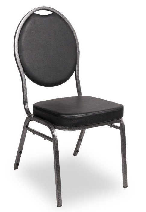 M - Herman B Delux rakásolható Bankett szék/konferencia szék ezüst váz - fekete műbőr